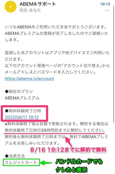 Abemaの登録完了メール